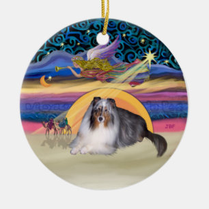 Xmas Star - Blue Merle Sheltie Ceramic Tree Decoration