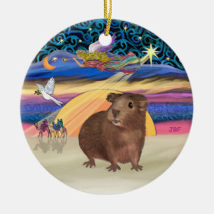 Xmas Star - Brown Guinea Pig Ceramic Tree Decoration