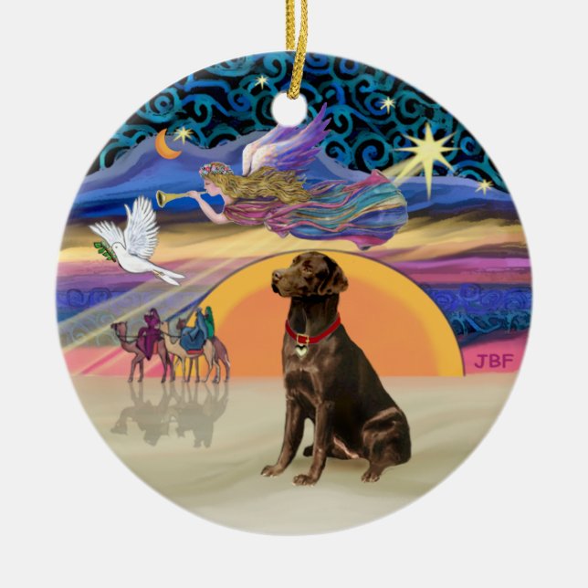 Xmas Star - Chocolate Labrador Ceramic Tree Decoration (Front)