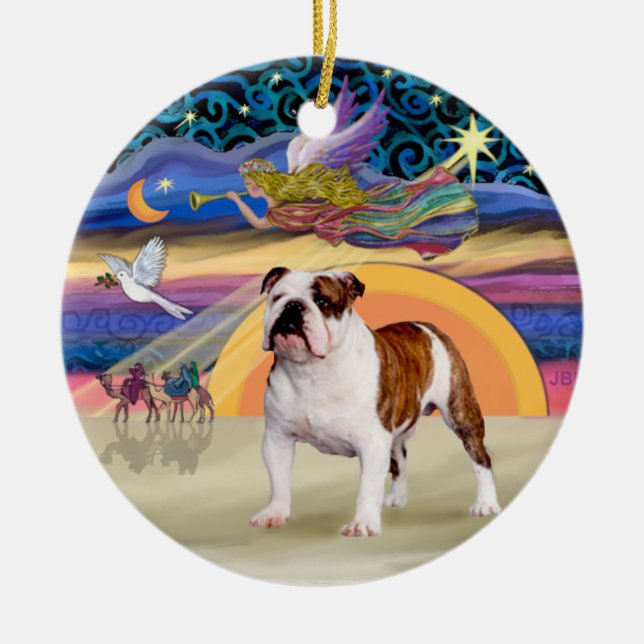 Xmas Star - English Bulldog 5 Ceramic Tree Decoration (Front)