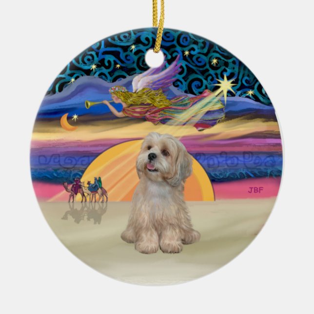 Xmas Star - Lhasa Apso (R2) Ceramic Tree Decoration (Front)
