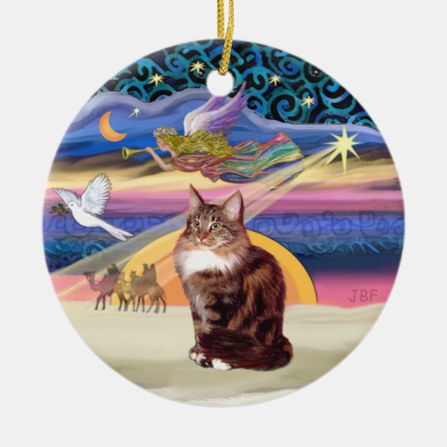 Xmas Star - Maine Coon cat 9 Ceramic Tree Decoration (Front)
