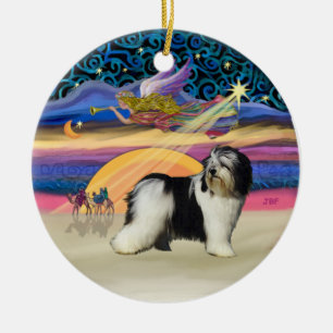 Xmas Star - Polish Lowland Sheepdog (BW) Ceramic Tree Decoration