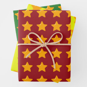 Xmas Star Red Green Yellow Christmas Wrapping Paper Sheet