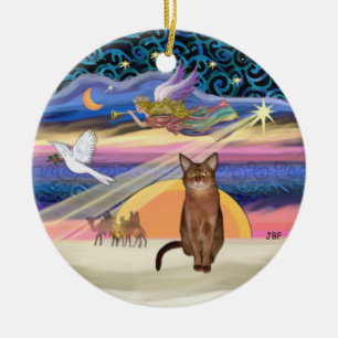 Xmas Star - Ruddy Abyssinian cat Ceramic Tree Decoration