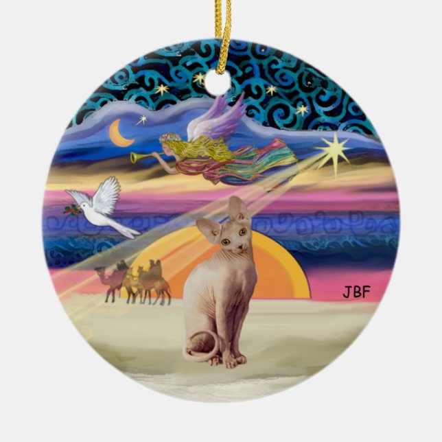 Xmas Star - Sphynx cat (fawn) Ceramic Tree Decoration (Front)