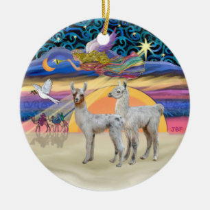 Xmas Star - Two Baby Llamas Ceramic Tree Decoration