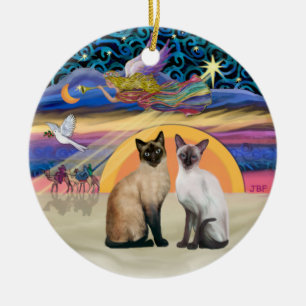 Xmas Star - Two Siamese cats Ceramic Tree Decoration