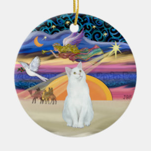 Xmas Star - White cat (American SH) Ceramic Tree Decoration
