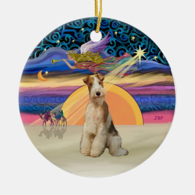 Xmas Star - Wire Fox Terrier #3 Ceramic Tree Decoration (Front)