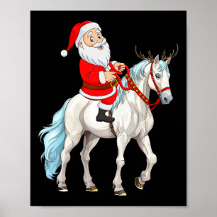 Xmas  Style Reindeer Santa Riding Horse Christmas  Poster
