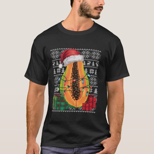 Xmas Style Ugly Santa Hat Papaya Fruit Christmas T-Shirt (Front)
