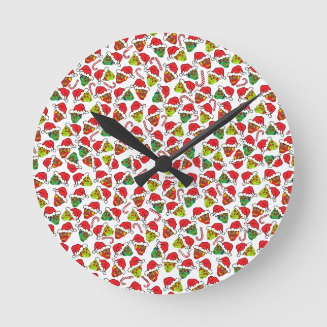 Xmas Sugar Skulls Round Clock (Front)