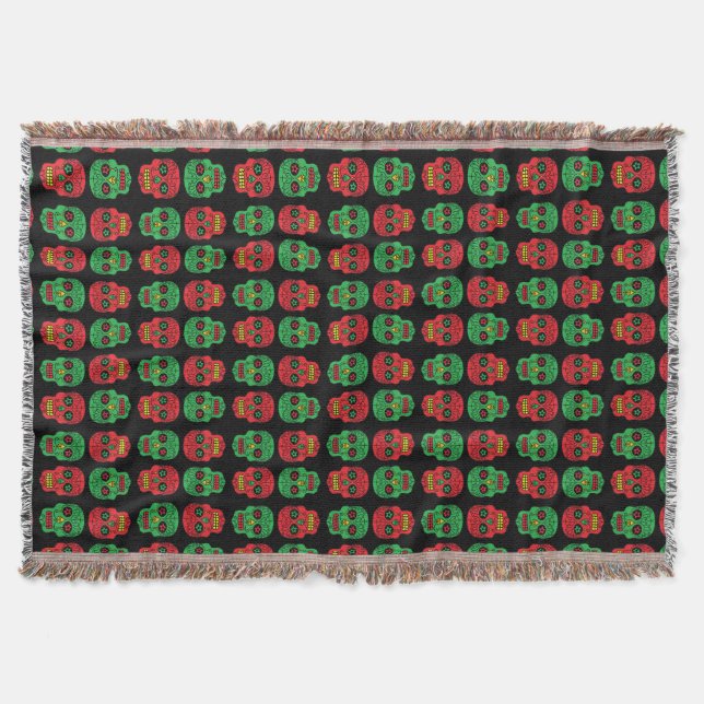 Xmas Sugar Skulls Throw Blanket (Front)