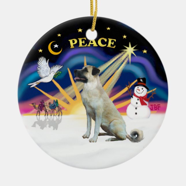 Xmas Sunrise - Anatolian Shepherd - black mask Ceramic Tree Decoration (Front)