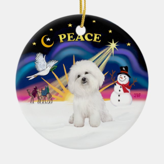 Xmas Sunrise - Bichon Frise 4 Ceramic Tree Decoration (Front)