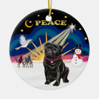 Xmas Sunrise - Black Pug Ceramic Tree Decoration