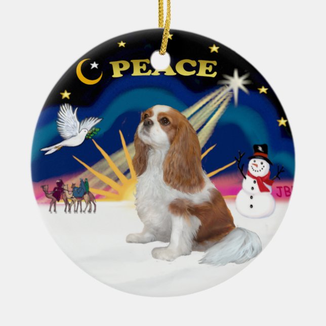 Xmas Sunrise -  Blenheim Cavalier Ceramic Tree Decoration (Front)