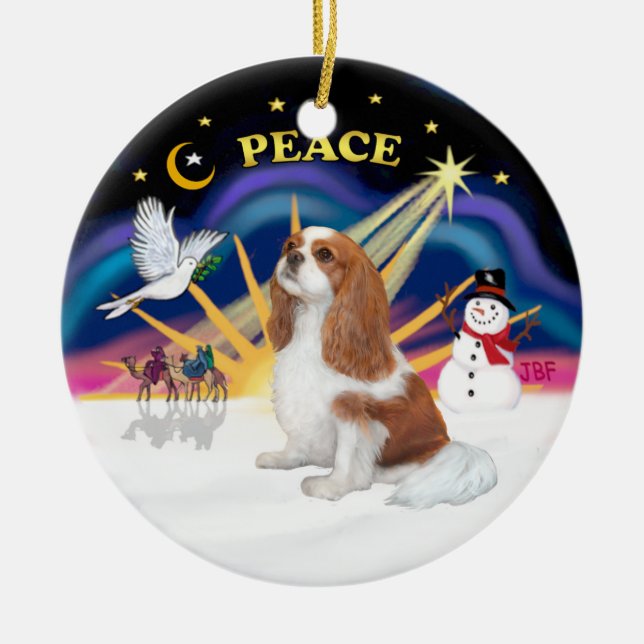 Xmas Sunrise - Blenheim Cavalier (F) Ceramic Tree Decoration (Front)