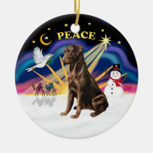 Xmas Sunrise - Chocolate Labrador Ceramic Tree Decoration