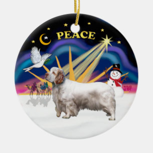 Xmas Sunrise - Clumber Spaniel Ceramic Tree Decoration