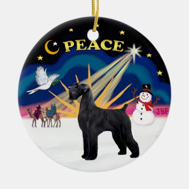 Xmas Sunrise - Giant Black Schnauzer Ceramic Tree Decoration (Front)