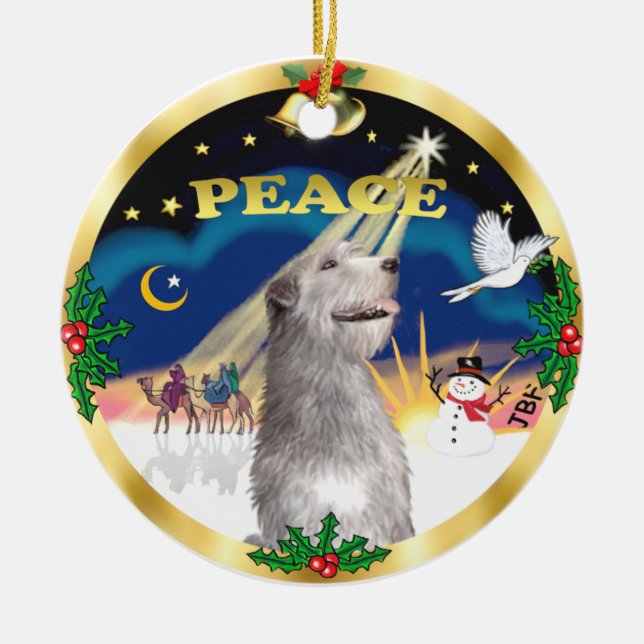 Xmas Sunrise -  Irish Wolfhound Ceramic Tree Decoration (Front)