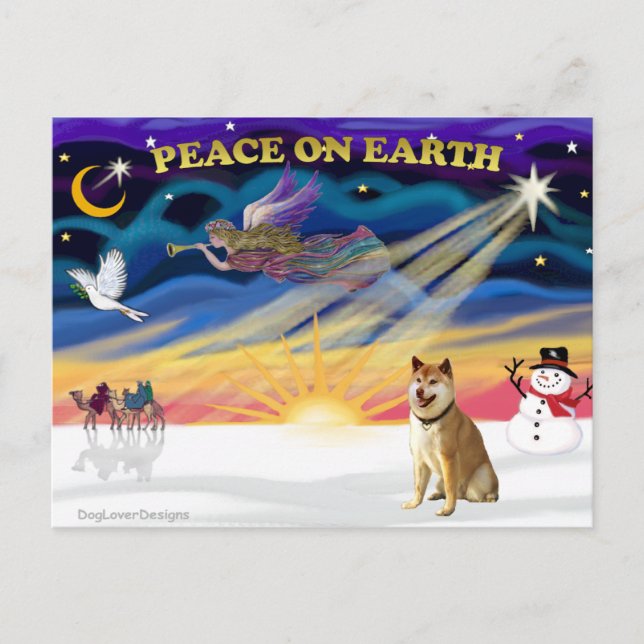Xmas Sunrise - Shiba Inu 3 Holiday Postcard (Front)