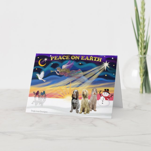 Xmas Sunrise - Three Italian Spinones Holiday Card (Front)