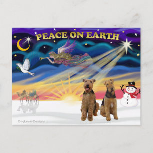 Xmas Sunrise - Two Airedales Holiday Postcard