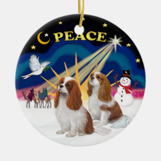 Xmas Sunrise - Two Blenheim Cavaliers Ceramic Tree Decoration