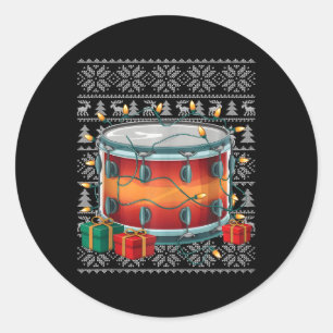 Xmas Sweater Style Ugly Musical Drum Christmas  Classic Round Sticker