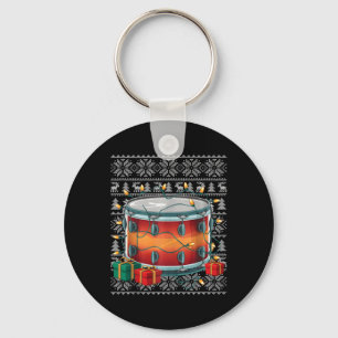 Xmas Sweater Style Ugly Musical Drum Christmas Key Ring