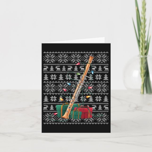 Xmas Sweater Style Ugly Musical Flute Christmas  Card (Front)