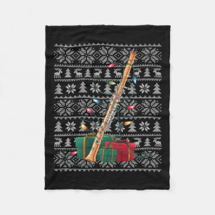 Xmas Sweater Style Ugly Musical Flute Christmas  Fleece Blanket