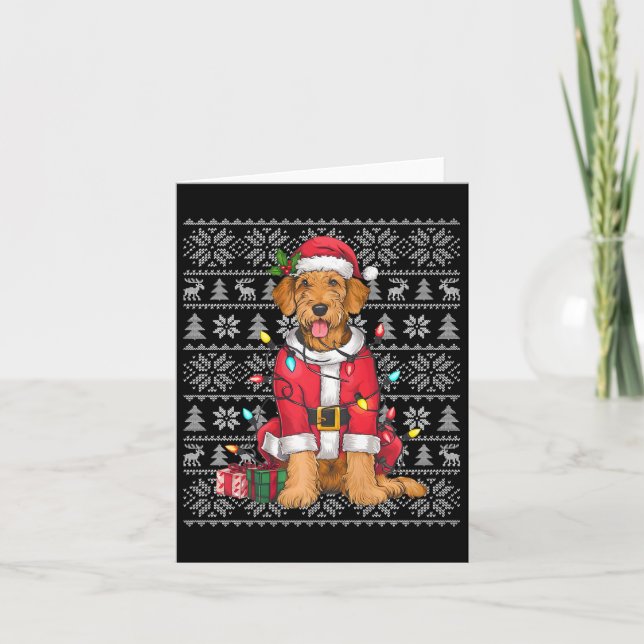 Xmas Sweater Style Ugly Santa Airedale Terrier Dog Card (Front)
