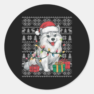 Xmas Sweater Style Ugly Santa American Eskimo Dog  Classic Round Sticker