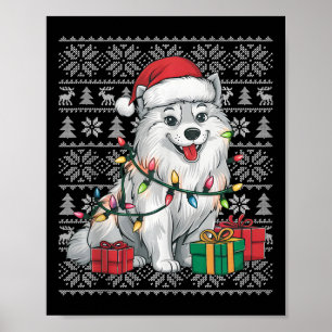 Xmas Sweater Style Ugly Santa American Eskimo Dog Poster