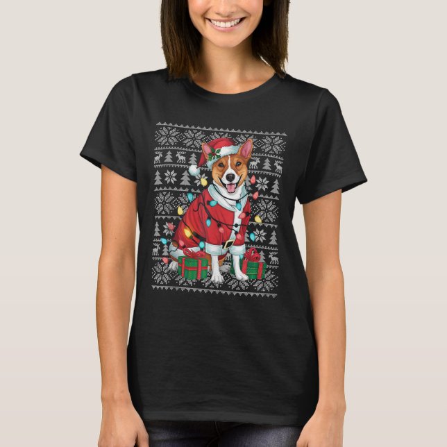 Xmas Sweater Style Ugly Santa Basenji Dog Christma (Front)
