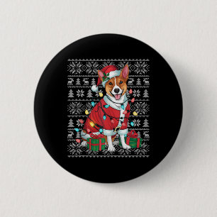 Xmas Sweater Style Ugly Santa Basenji Dog Christma 6 Cm Round Badge
