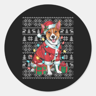 Xmas Sweater Style Ugly Santa Basenji Dog Christma Classic Round Sticker
