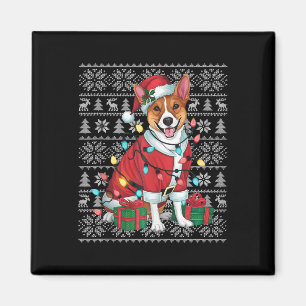 Xmas Sweater Style Ugly Santa Basenji Dog Christma Magnet