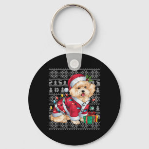 Xmas Sweater Style Ugly Santa Bichon Frise Dog Chr Key Ring