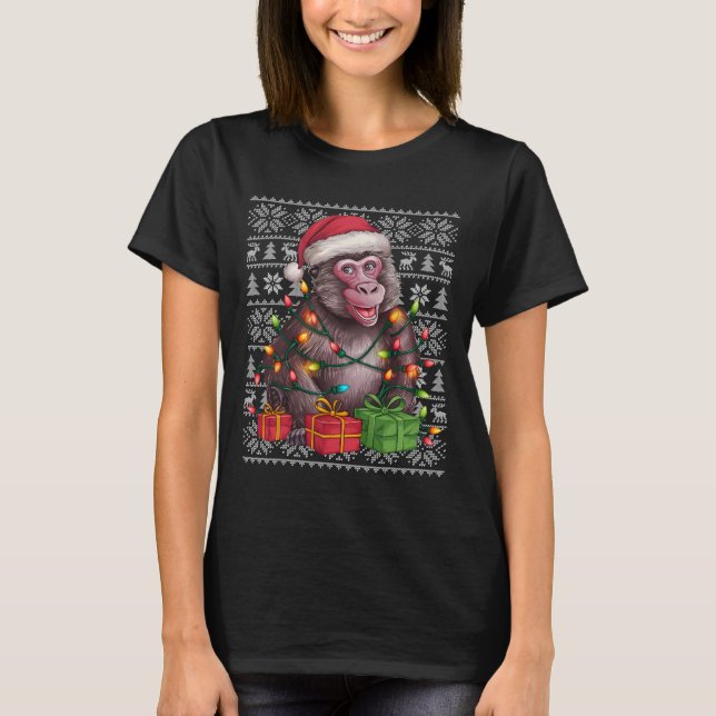 Xmas Sweater Style Ugly Santa Hat Baboon Christmas (Front)