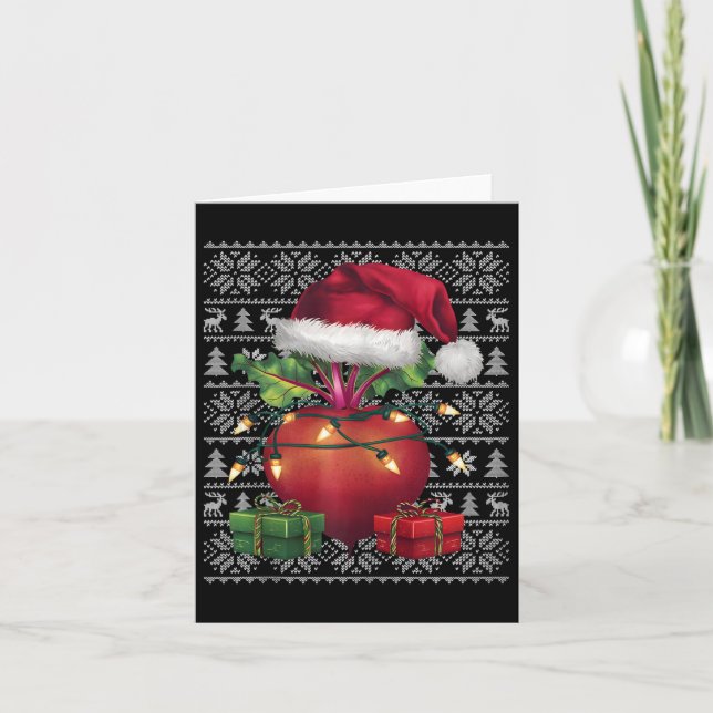 Xmas Sweater Style Ugly Santa Hat Beetroot Christm Card (Front)