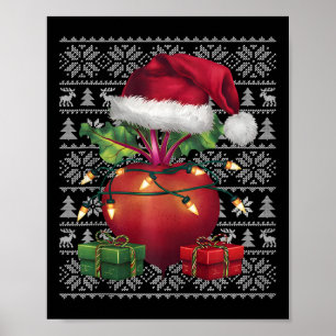 Xmas Sweater Style Ugly Santa Hat Beetroot Christm Poster