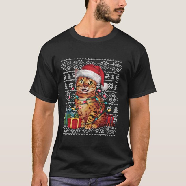 Xmas Sweater Style Ugly Santa Hat Bengal Cat Chris (Front)
