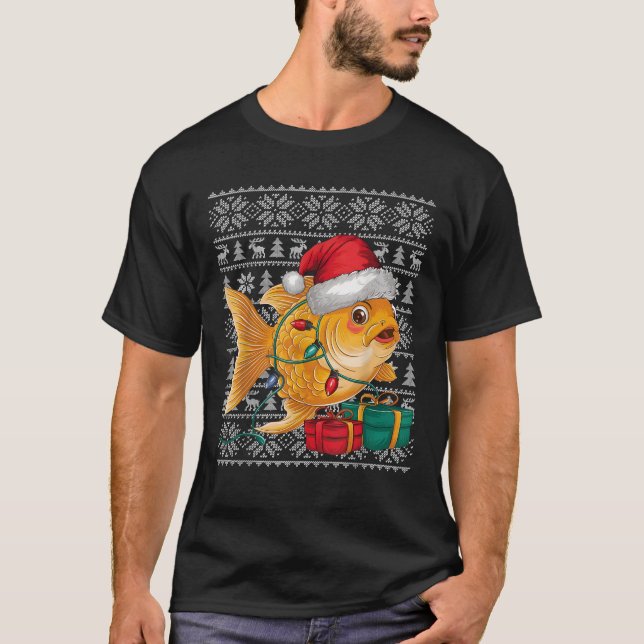 Xmas Sweater Style Ugly Santa Hat Goldfish Christm (Front)