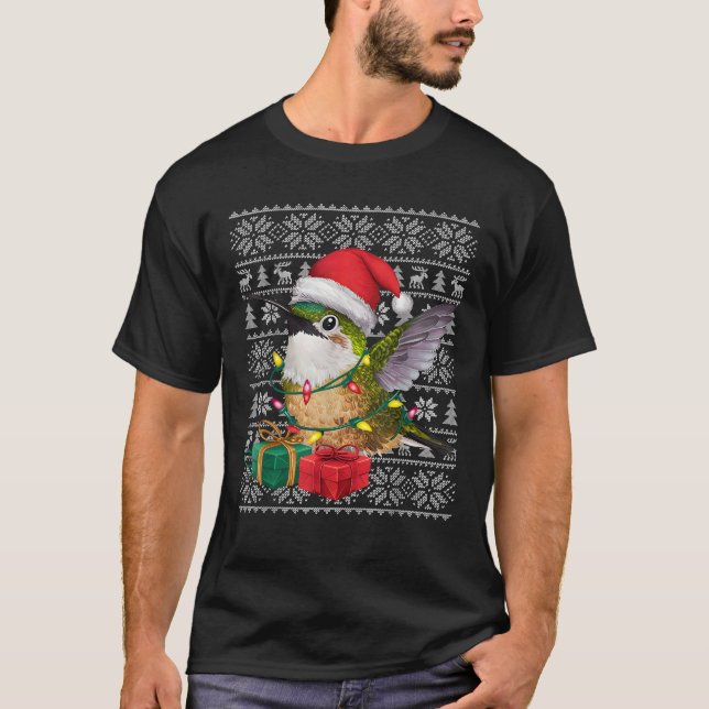 Xmas Sweater Style Ugly Santa Hat Hummingbird Chri (Front)