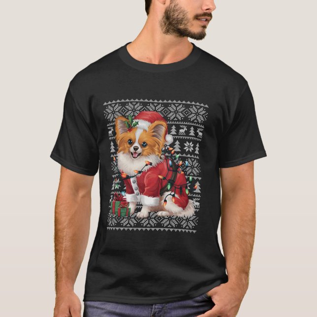 Xmas Sweater Style Ugly Santa Papillon Dog Christm (Front)
